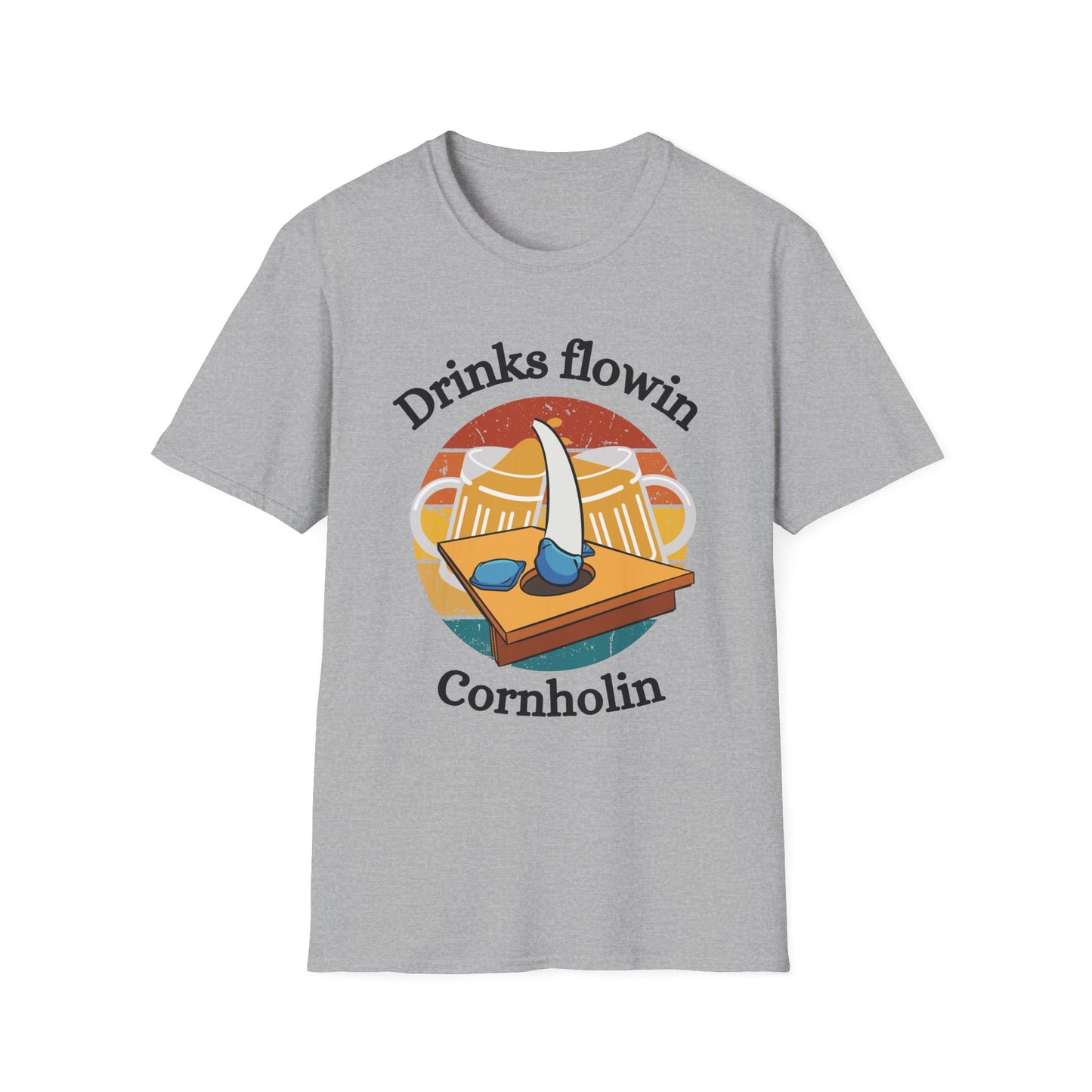 Funny drinks flowin cornholin Unisex Cornhole Shirt