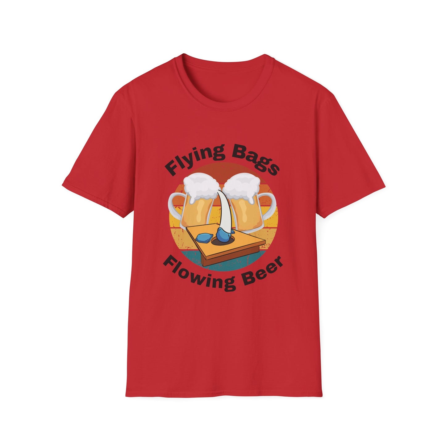 Funny flying bags flowing beer Unisex Cornhole Shirt